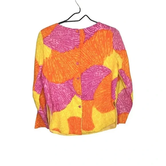 Vintage Joy Stevens Top Blouse 1960s Groovy Gogo Mod Flower Power Button Back - Picture 9 of 15